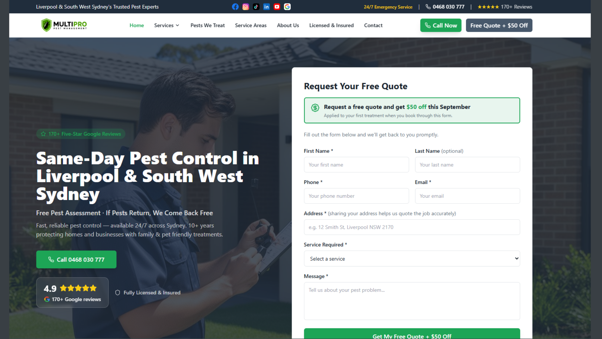 Multipro Pest Management website screenshot