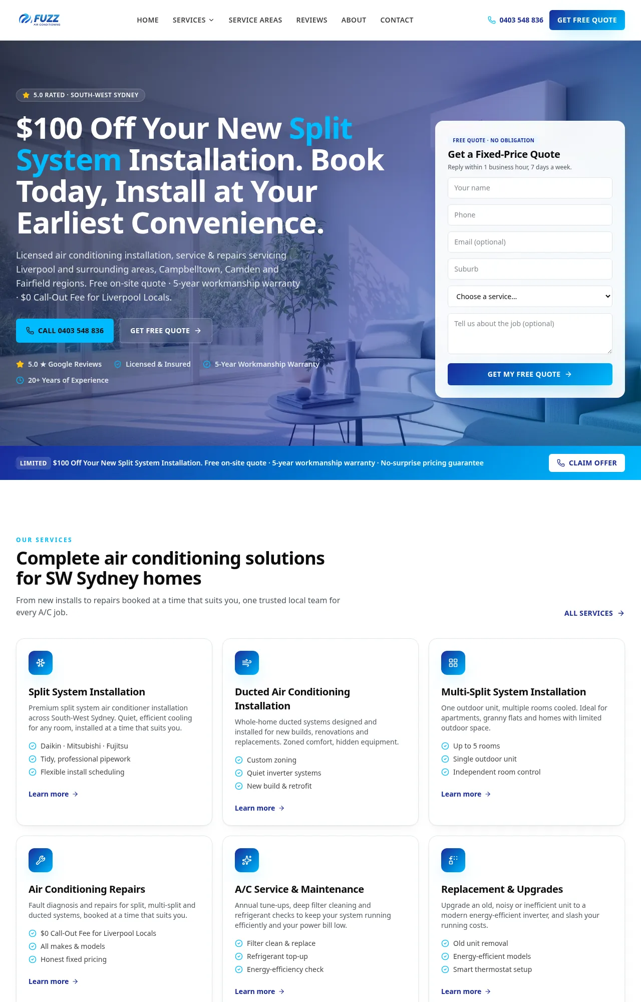 Fuzz Air Conditioning website